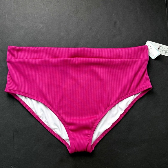 Freshwater Other - New High Waist Bikini Swimsuit Bottom Plus Women 3X 24 26 Pink Ribbed Beach